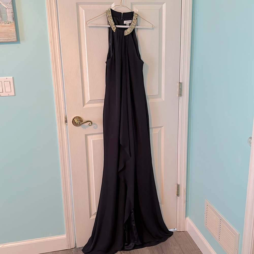 Calvin Klein navy blue lined gown.